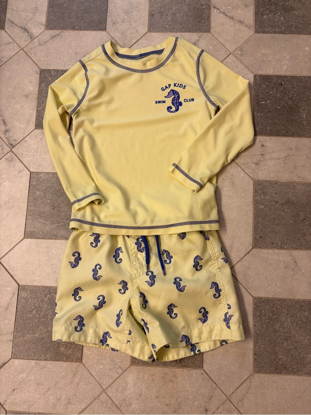 GAP Yellow & Navy Seahorse Rashguard Swim Set